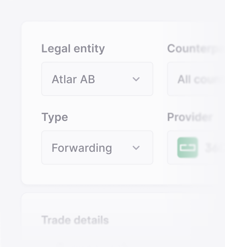 The FX risk management module inside the Atlar dashboard