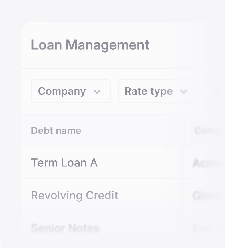 The loan and debt management module inside the Atlar dashboard