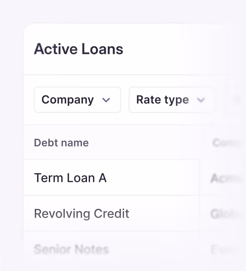 The loan and debt management module inside the Atlar dashboard