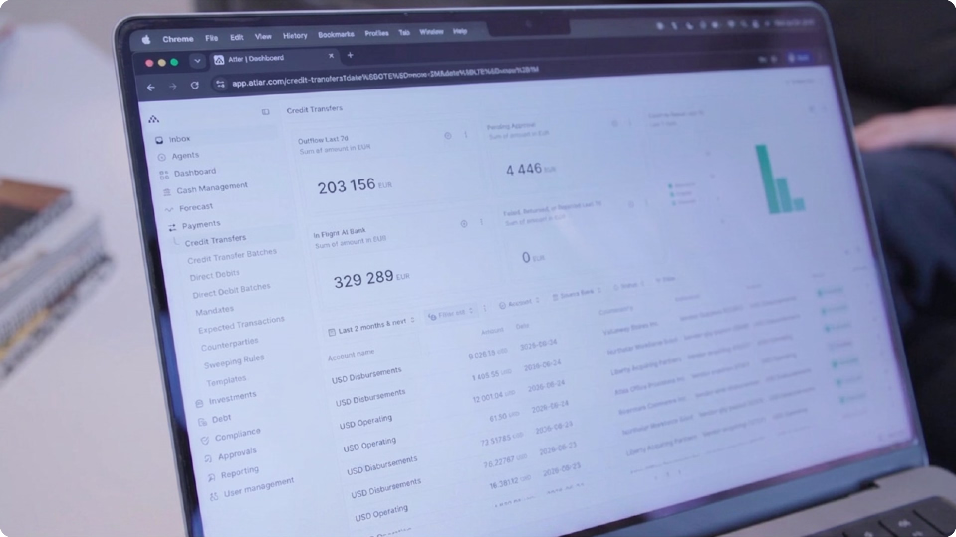 Inside Atlar: AI agents, cash positioning, payments, forecasting, and more in one platform.