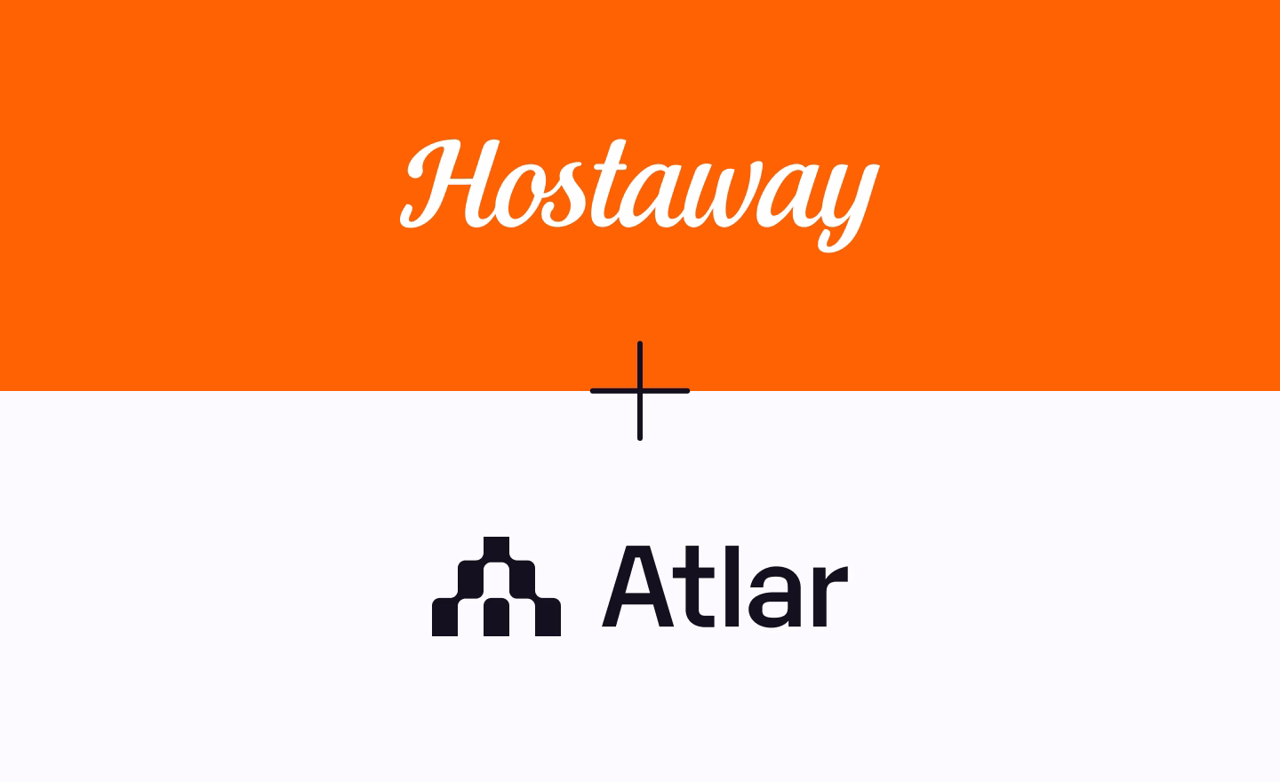 Hostaway and Atlar logos stacked with a plus sign between them