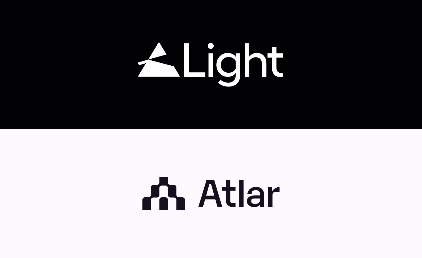 Light and Atlar logos stacked on a black and white banner