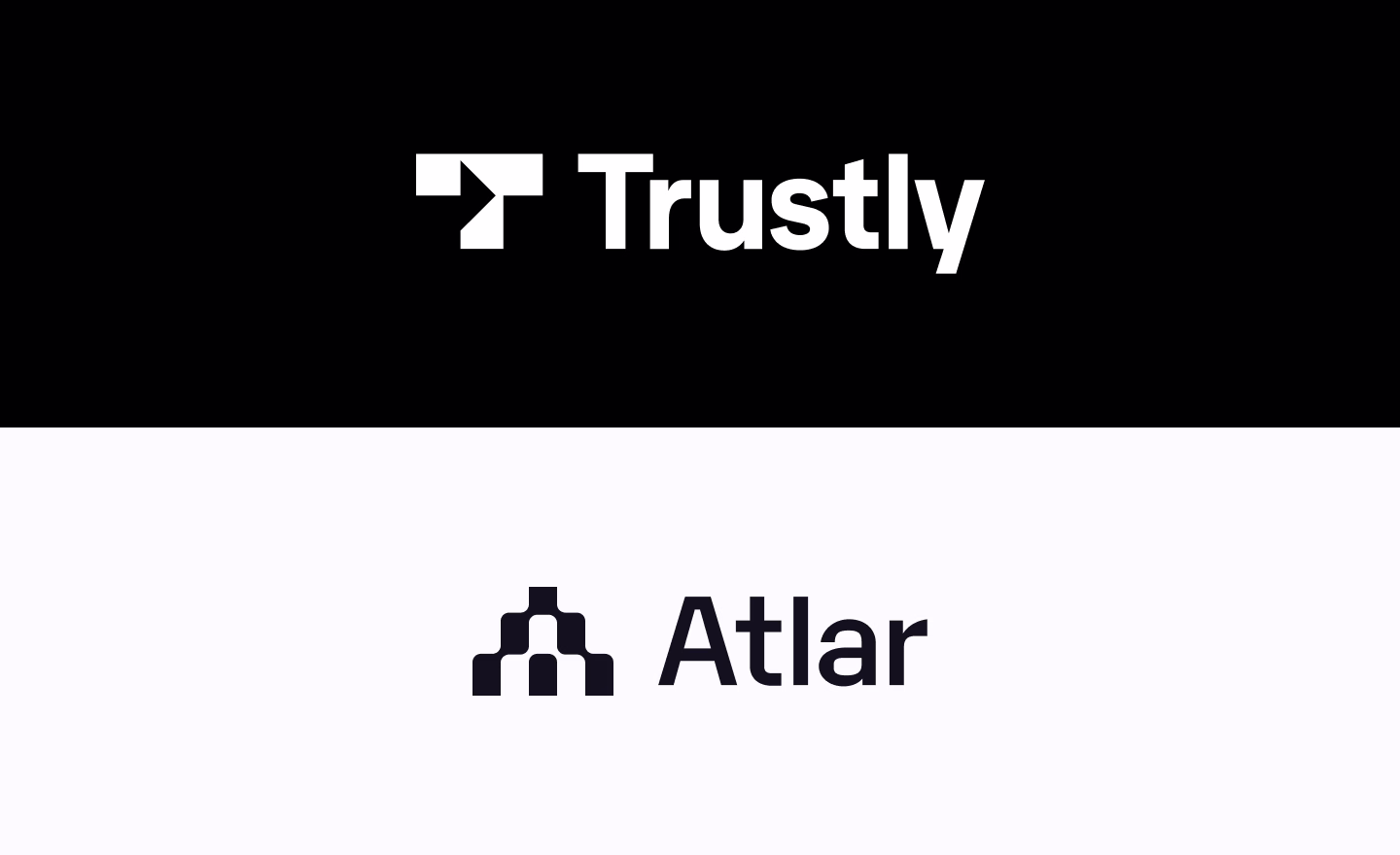 Trustly and Atlar logos stacked on a black and white banner