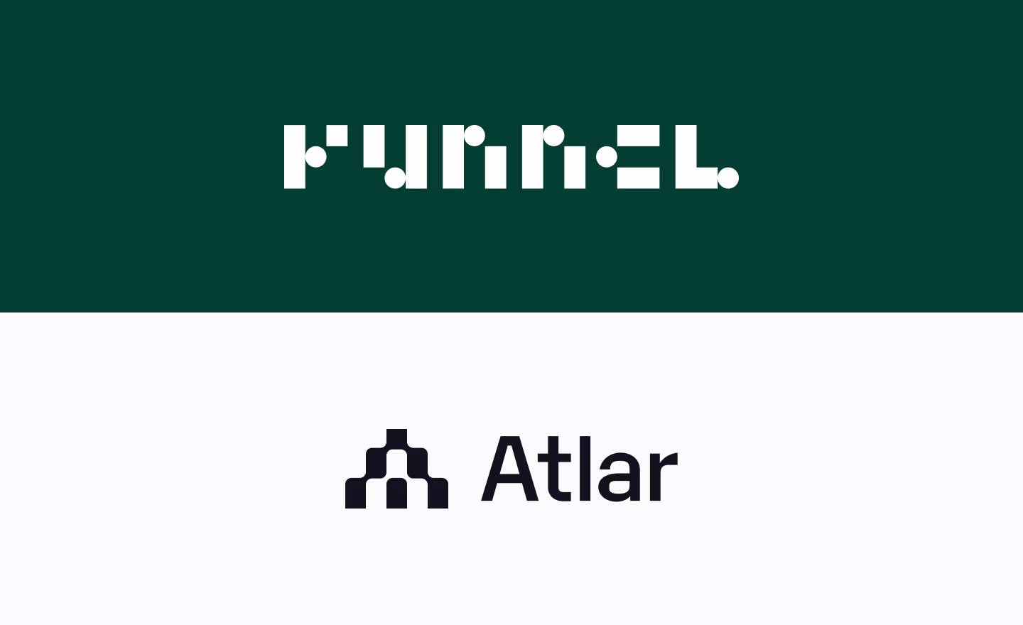 Funnel and Atlar logos stacked on a dark green and white banner