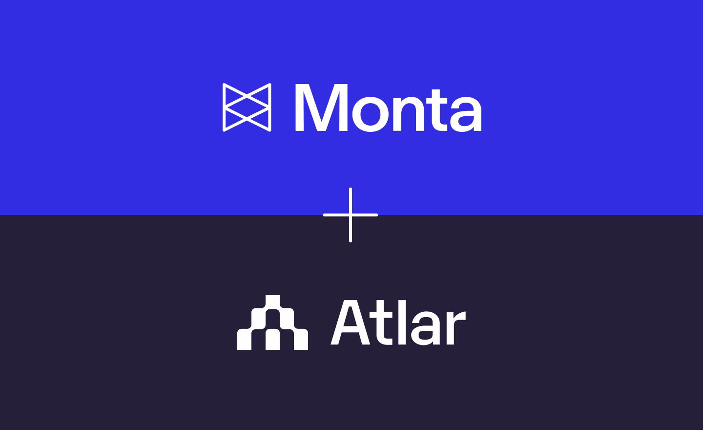 Monta and Atlar logos stacked on a blue and dark banner