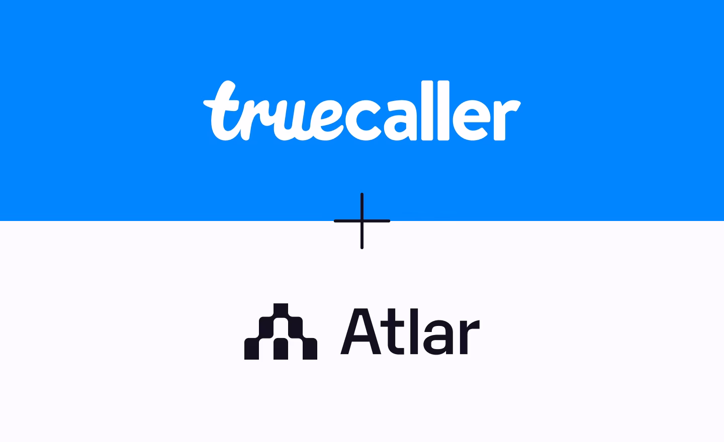 Truecaller and Atlar logos stacked on a blue and dark banner