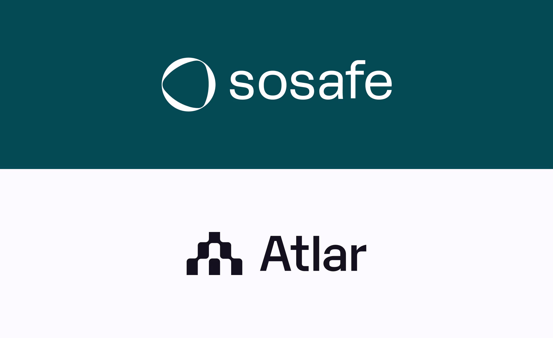 SoSafe and Atlar logos stacked on a dark green and white banner