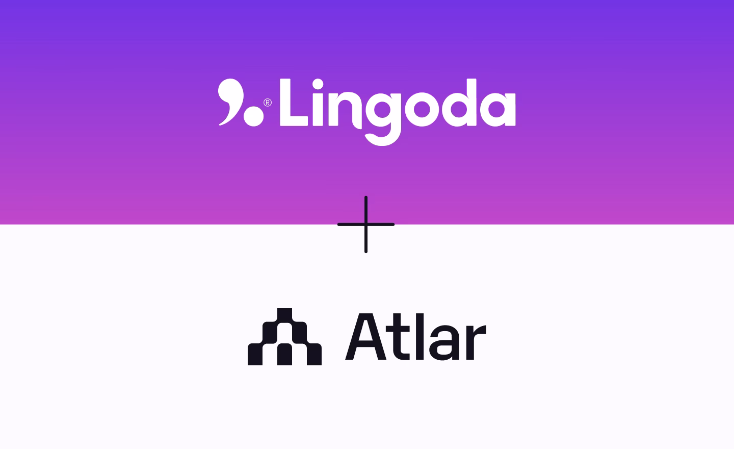 Lingoda and Atlar logos stacked with a plus sign between them