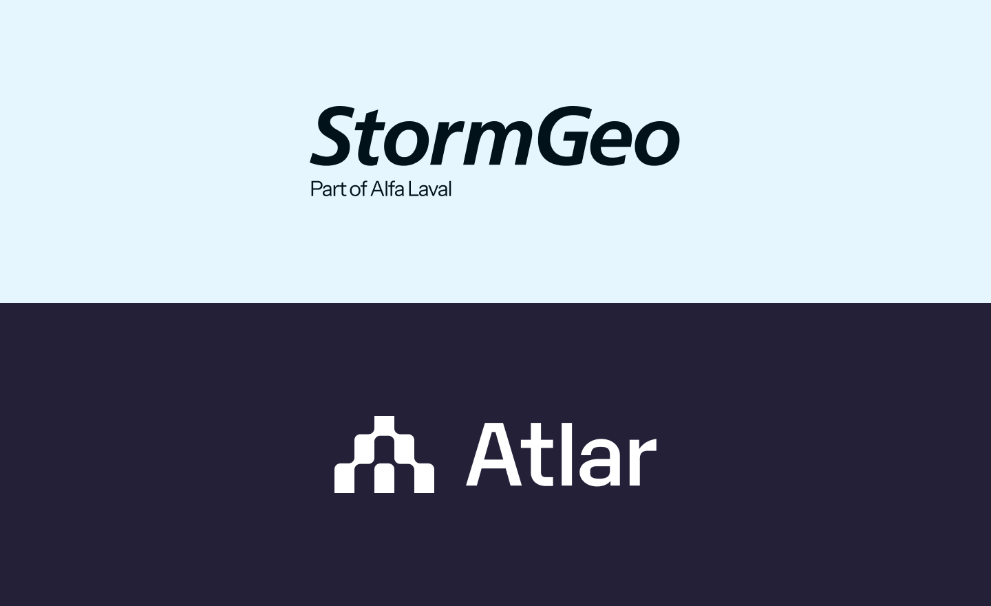 StormGeo and Atlar logos stacked on a light blue and dark banner