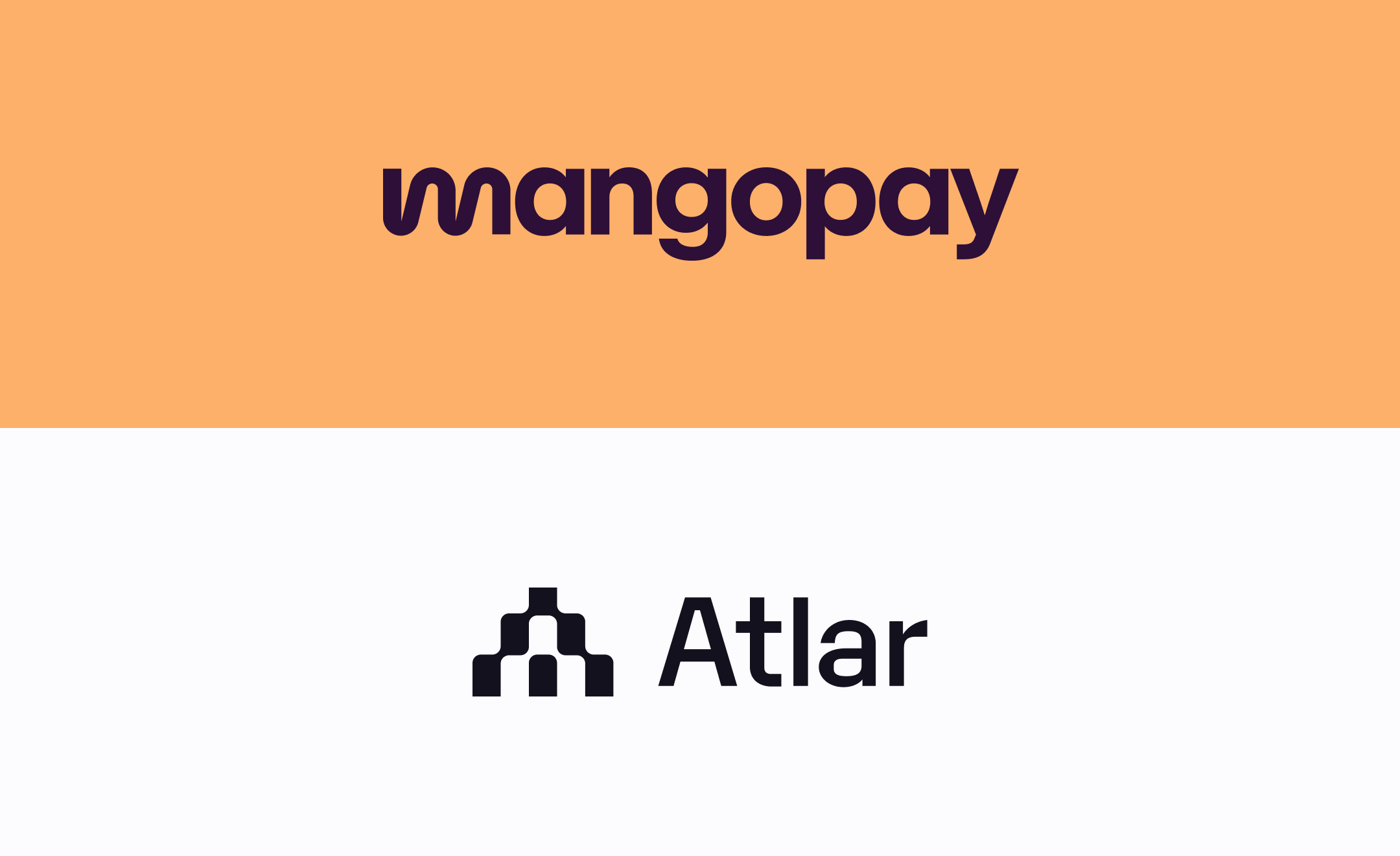 Mangopay and Atlar logos stacked on an orange and white banner