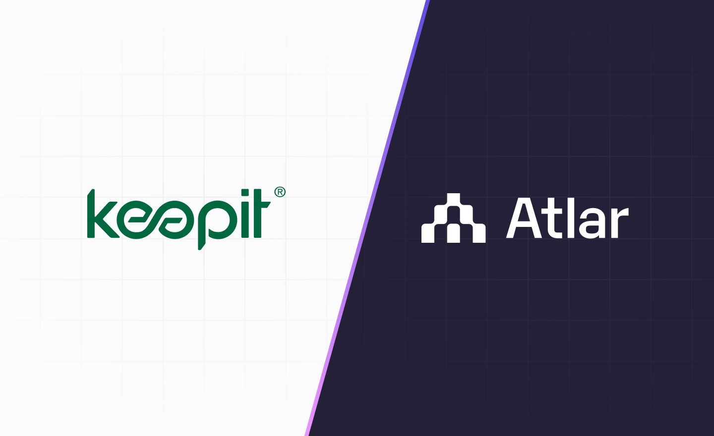 Keepit and Atlar logos side by side on a diagonal white and dark purple banner