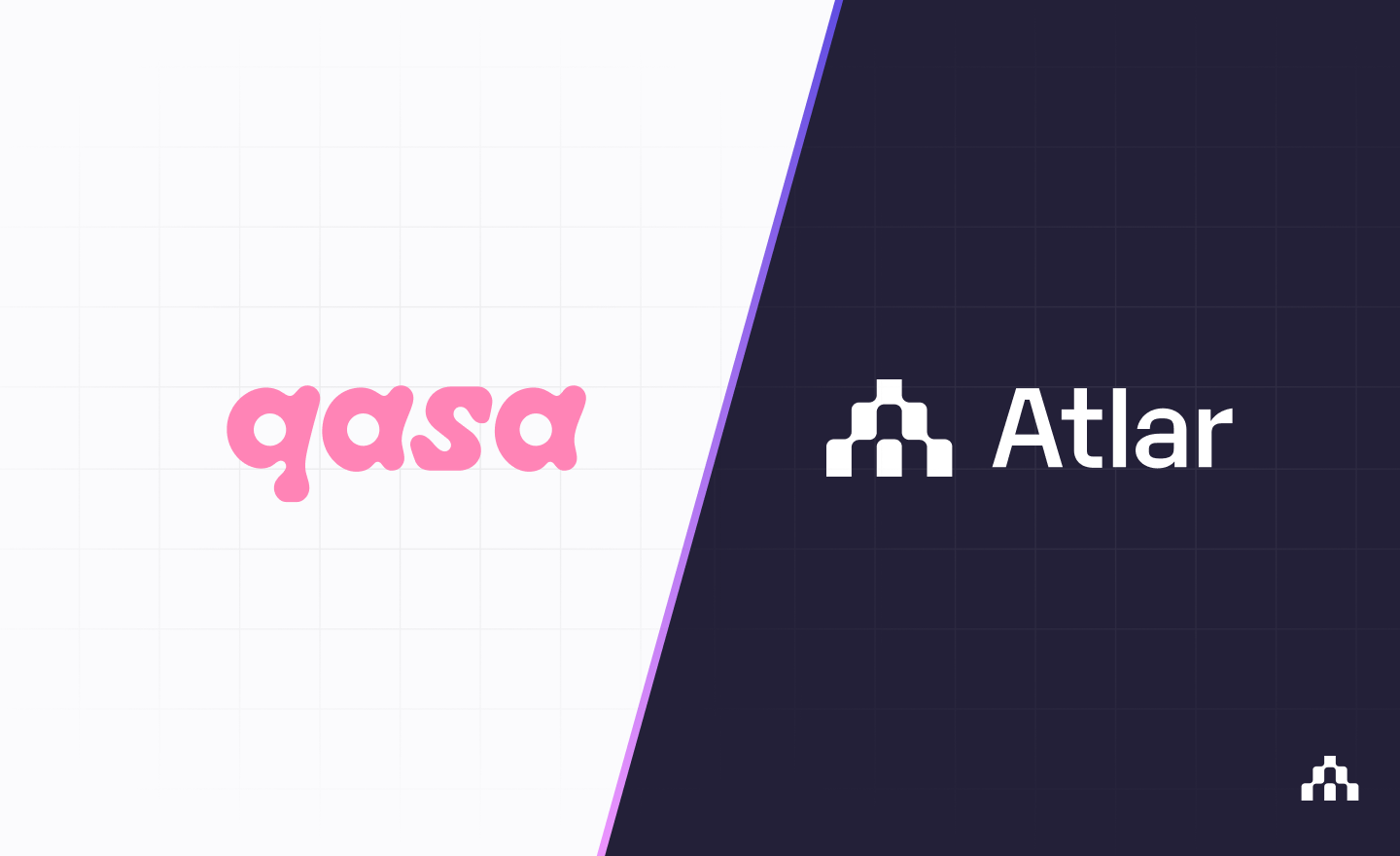 Qasa and Atlar logos side by side on a diagonal white and dark purple banner