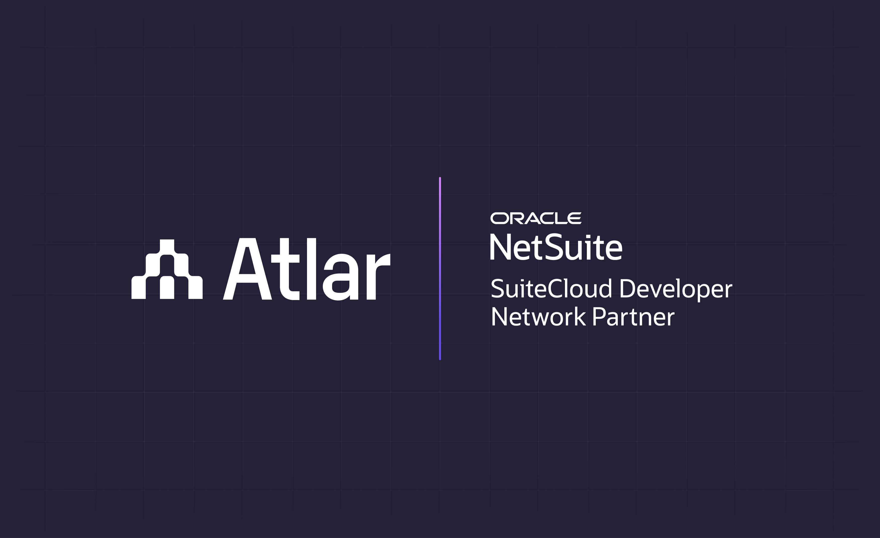 Atlar logo beside the Oracle NetSuite SuiteCloud Developer Network Partner badge