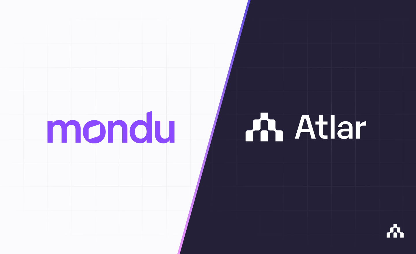 Mondu and Atlar logos side by side on a diagonal white and dark purple banner