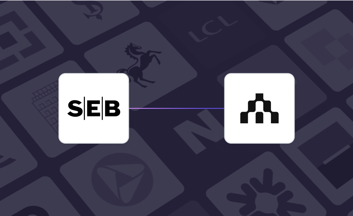 SEB and Atlar logos connected by a line over a blurred background of financial app icons