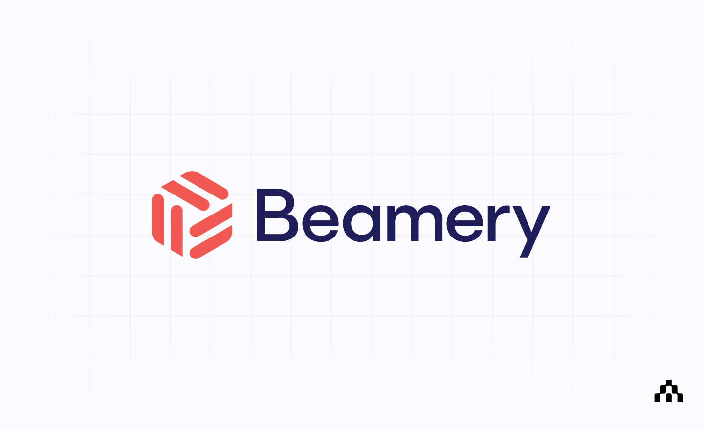 Beamery logo on a light grid background with the Atlar mark in the corner