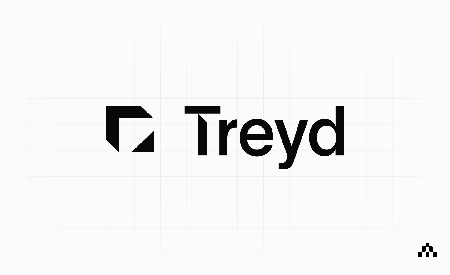 Treyd logo on a light grid background with the Atlar mark in the corner