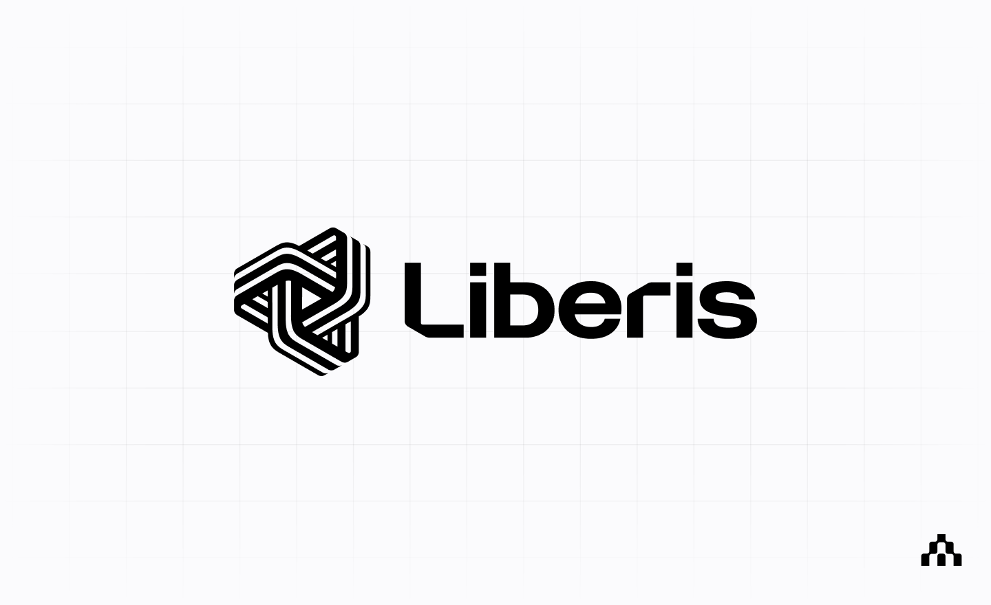 Liberis logo on a light grid background with the Atlar mark in the corner