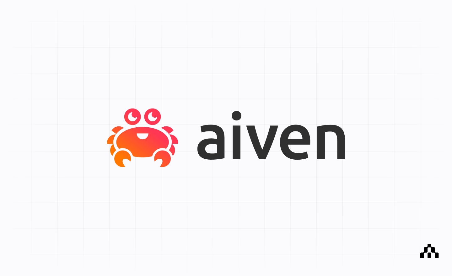 Aiven logo on a light grid background with the Atlar mark in the corner