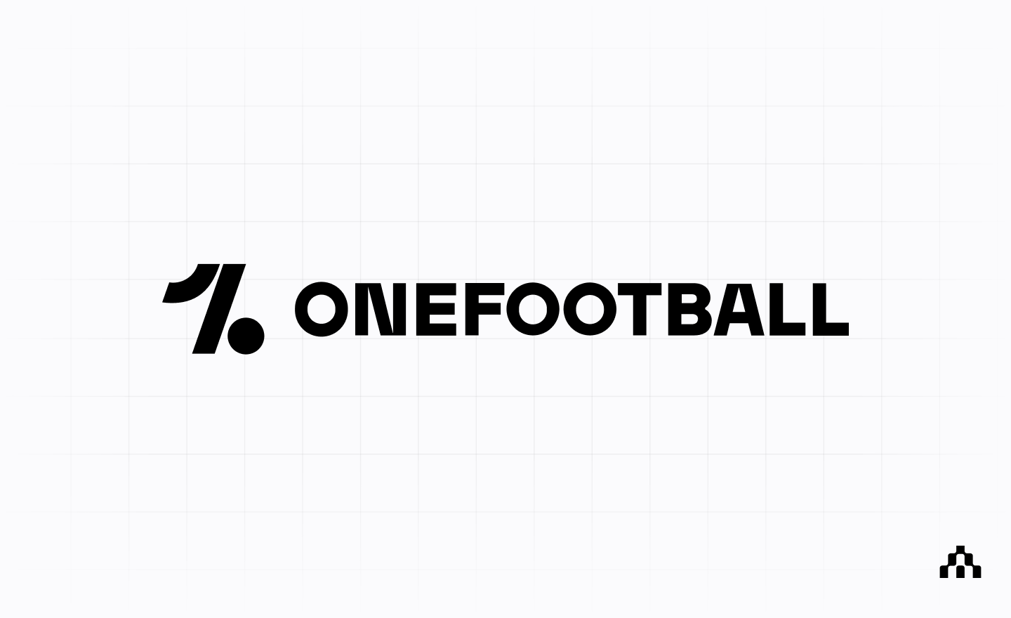 OneFootball logo on a light grid background with the Atlar mark in the corner