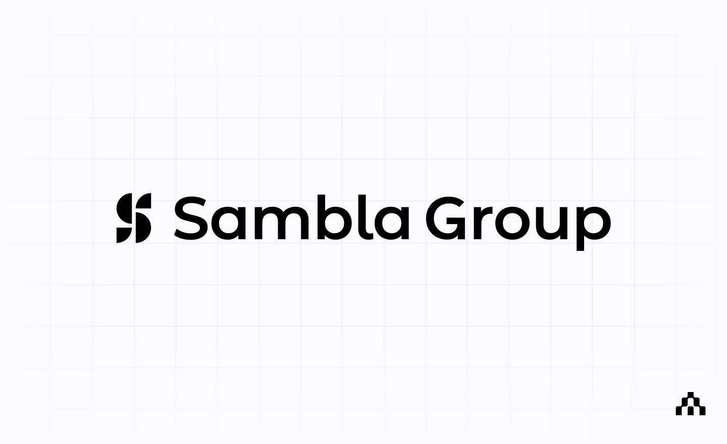 Sambla Group logo on a light grid background with the Atlar mark in the corner