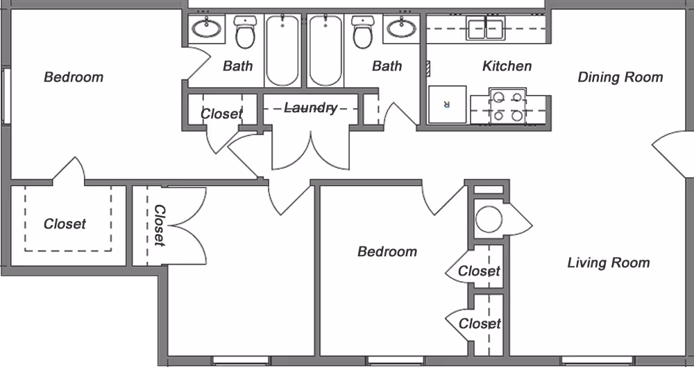 Three Bedroom / Two Bath layout