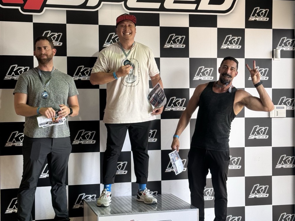 Team members at a go karting event