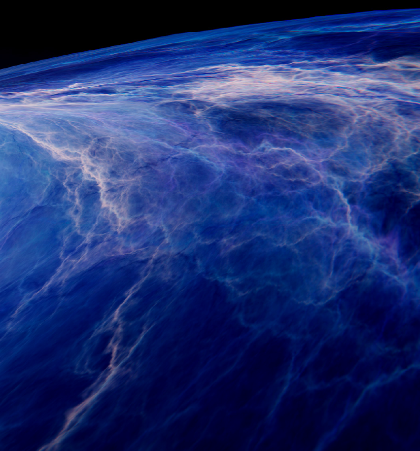 The curve of the Earth under deep blue cloud layers, seen from orbit