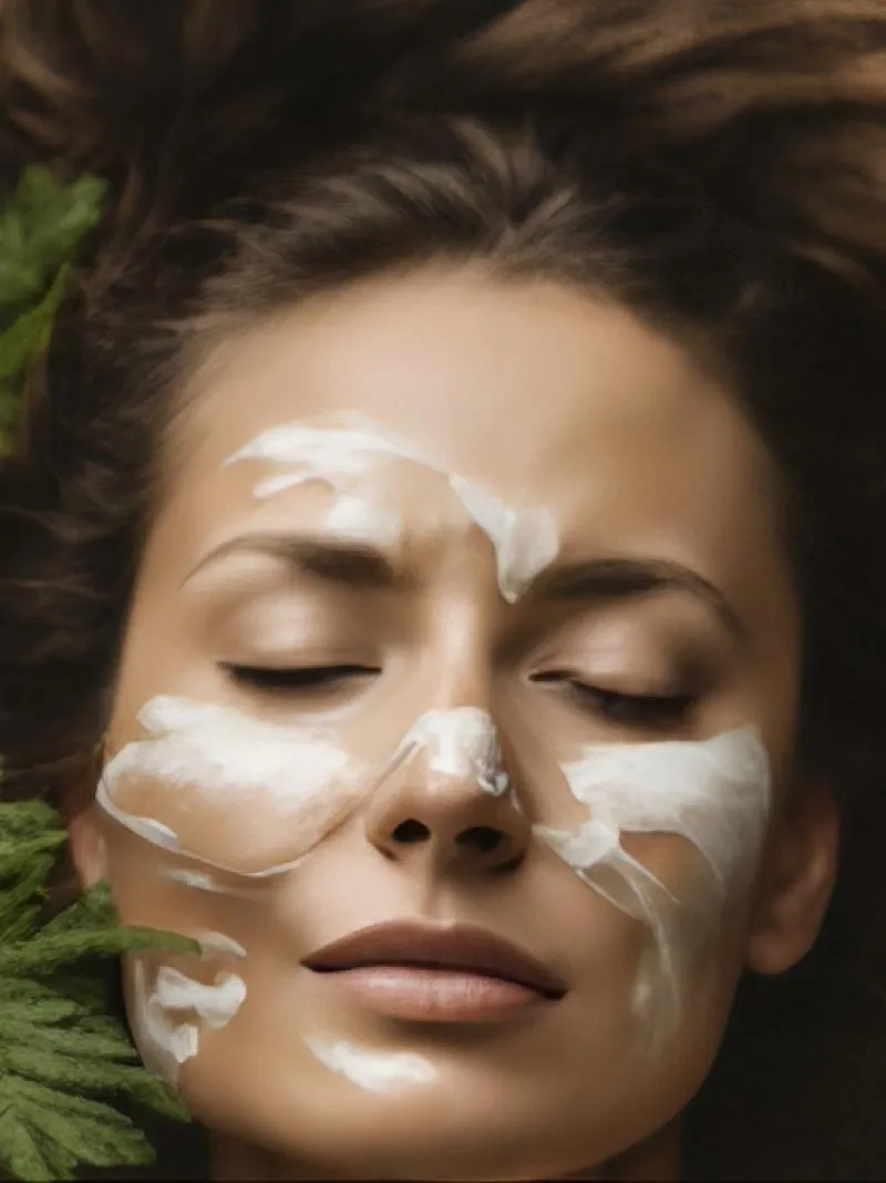 model with facial treatment in natural environement