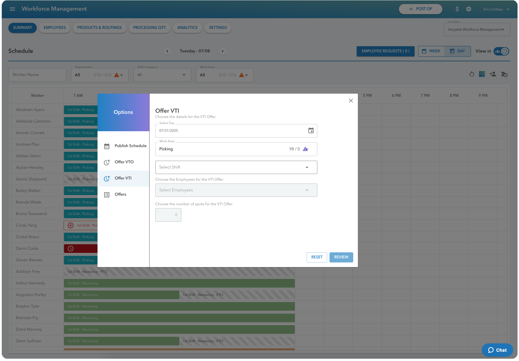 veryable workforce management tool screenshot showing data analytics screen