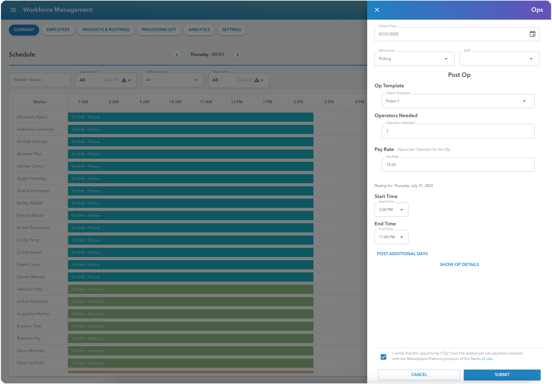 veryable workforce management tool screenshot showing data analytics screen