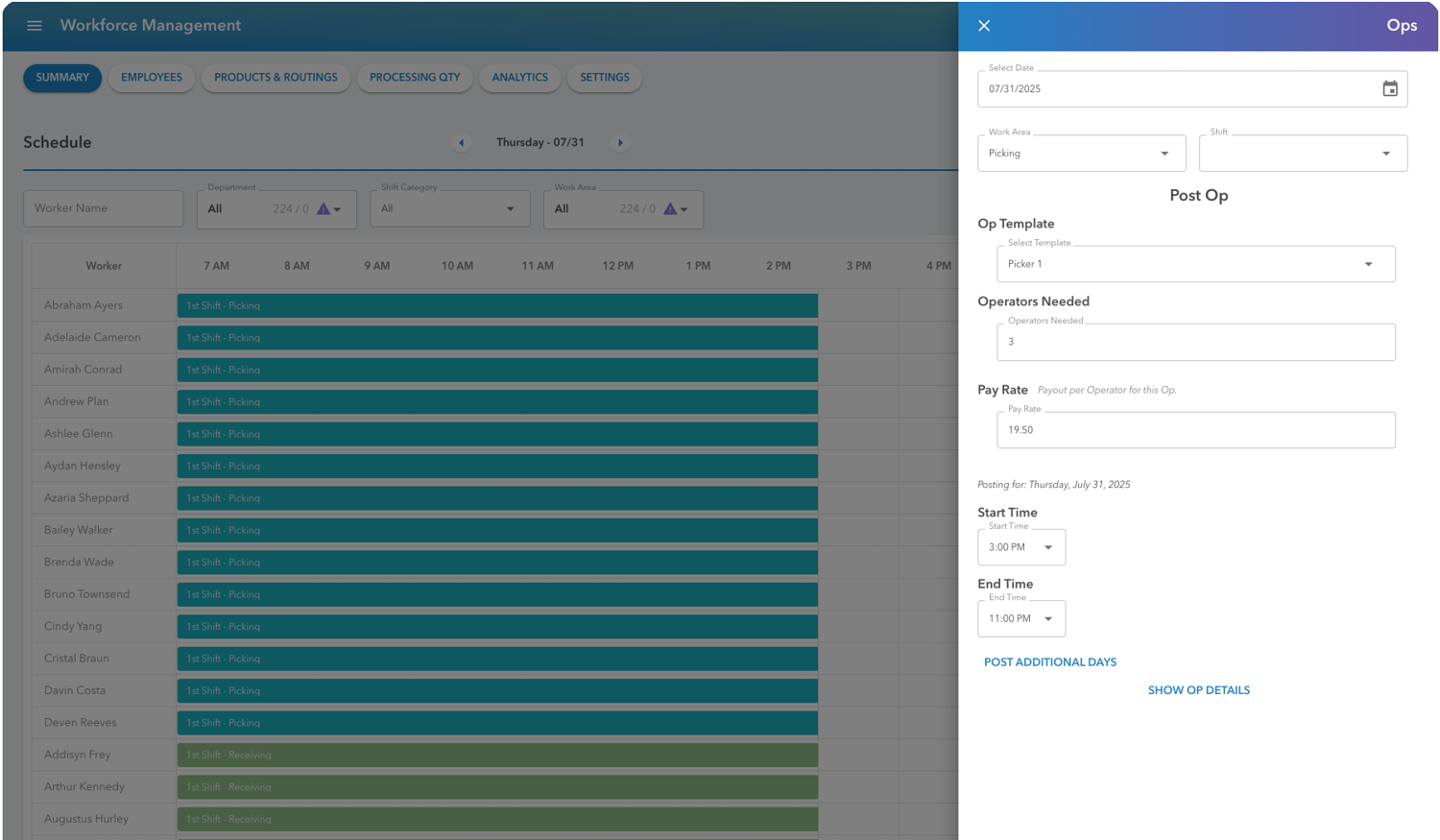 veryable workforce management tool screenshot showing data analytics screen