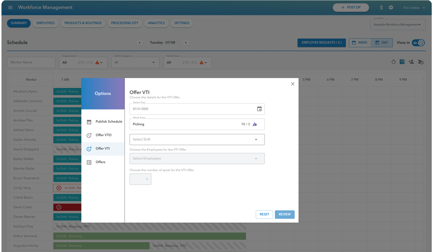 veryable workforce management tool screenshot showing data analytics screen
