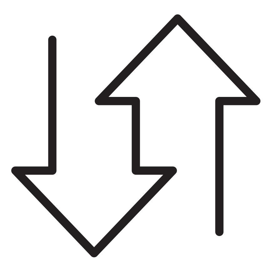 Black icon of two arrows, one pointing up and the other down, overlapping.