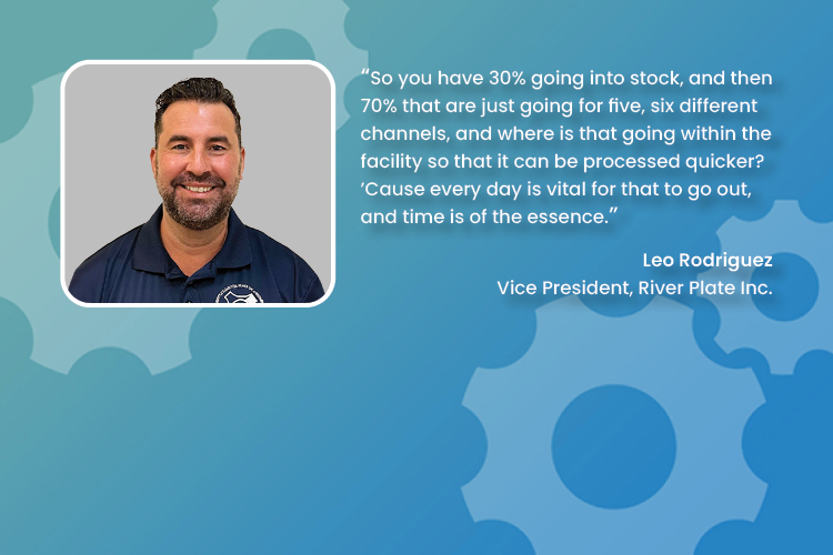 Portrait of a man smiling in a navy shirt, next to a quote about stock and time from Leo Rodriguez.