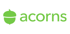 Green word 'Acorns' written in lowercase letters with the tail of the letter 'r' curving slightly upward.