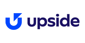 Upside logo with a blue upward arrow symbol next to the word 'upside' in dark blue lowercase letters.