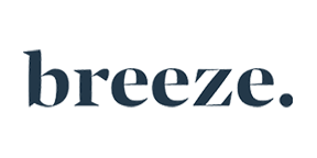 The word 'breeze.' written in a lowercase serif font in dark blue color on a white background.