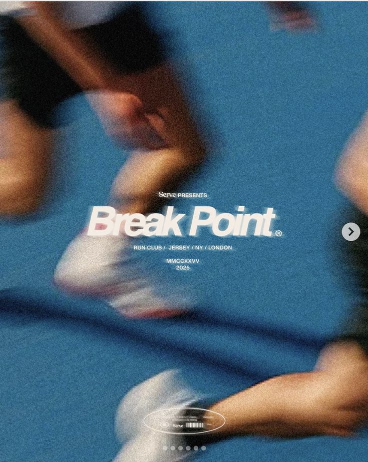 Motion-blurred tennis photograph on teal with a Break Point wordmark
