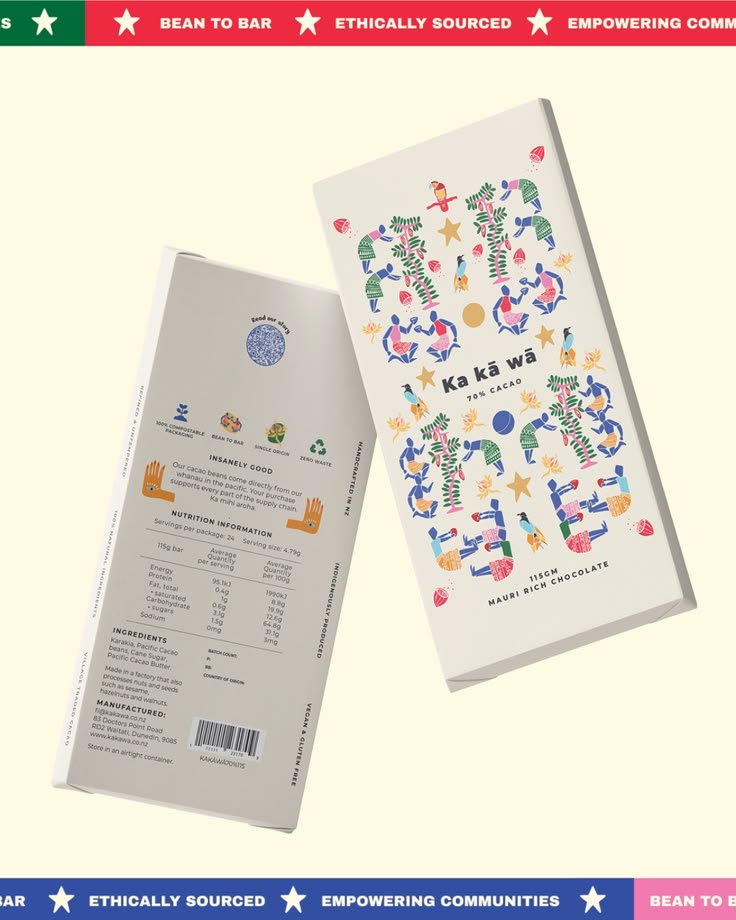 Most branding starts after the product exists. We built Ka Kā Wā the other way round. Brand and business designed together, from a blank page to a bar you can buy. Ka Kā Wā is sustainable cacao with something real underneath it. Ethically sourced bea