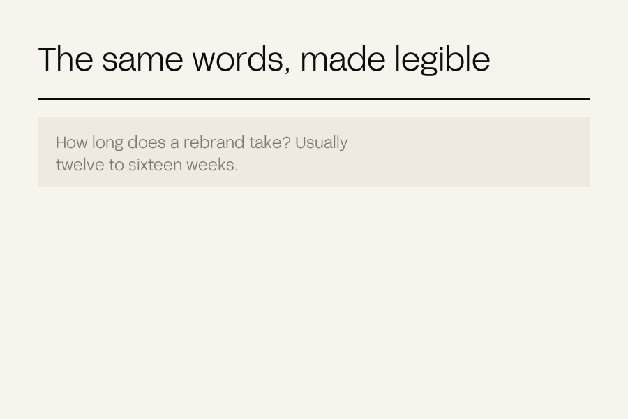 A plain paragraph transforming into a labelled question and answer pair