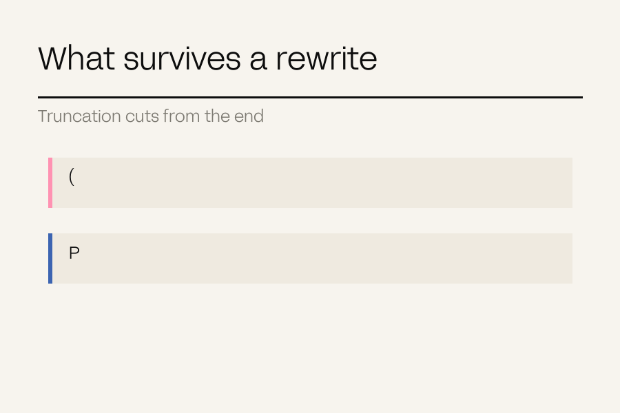 Two title tags typing out, one an internal build marker that gets replaced and one a specific title that is kept