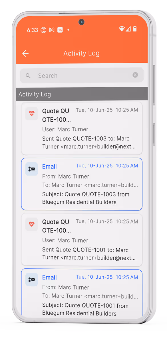 NextMinute quoting and invoicing on mobile app