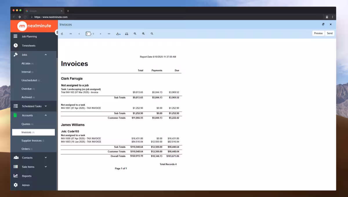 Invoicing in NextMinute software