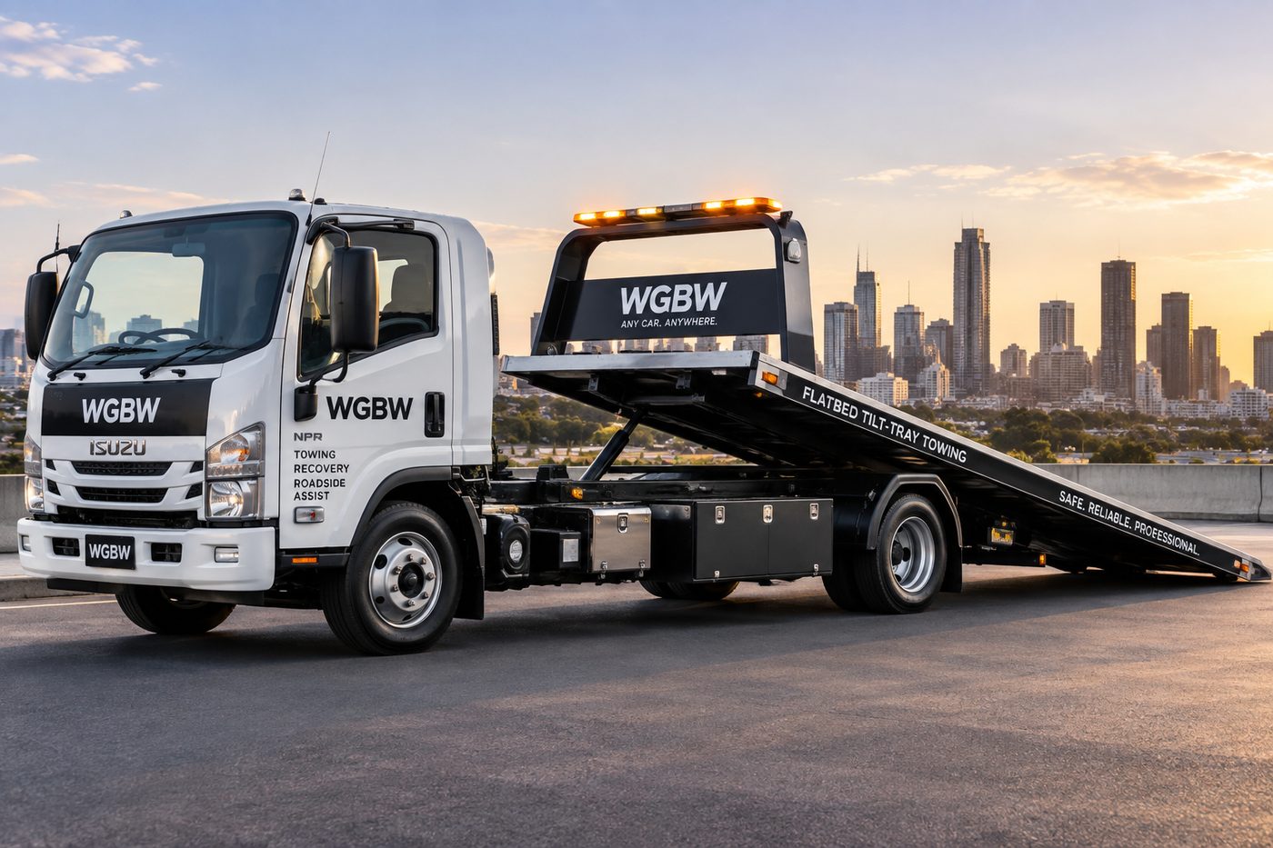 WGBW flatbed tilt-tray tow truck