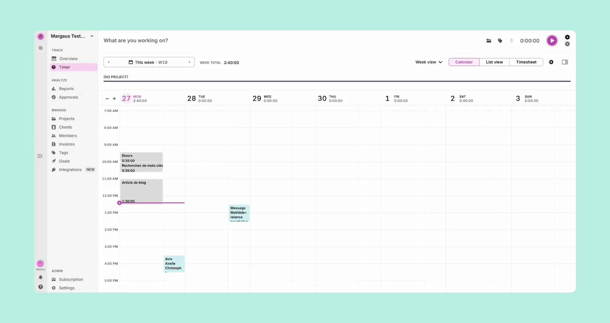 L'interface de Toogl pour suivre son temps simplement