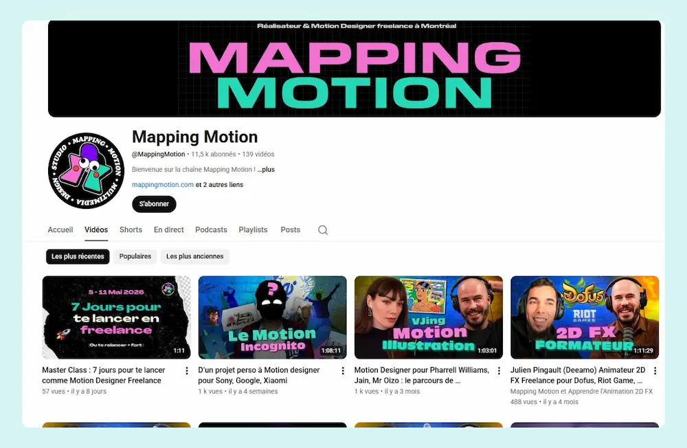 Capture de la chaine YouTube Mapping Motion