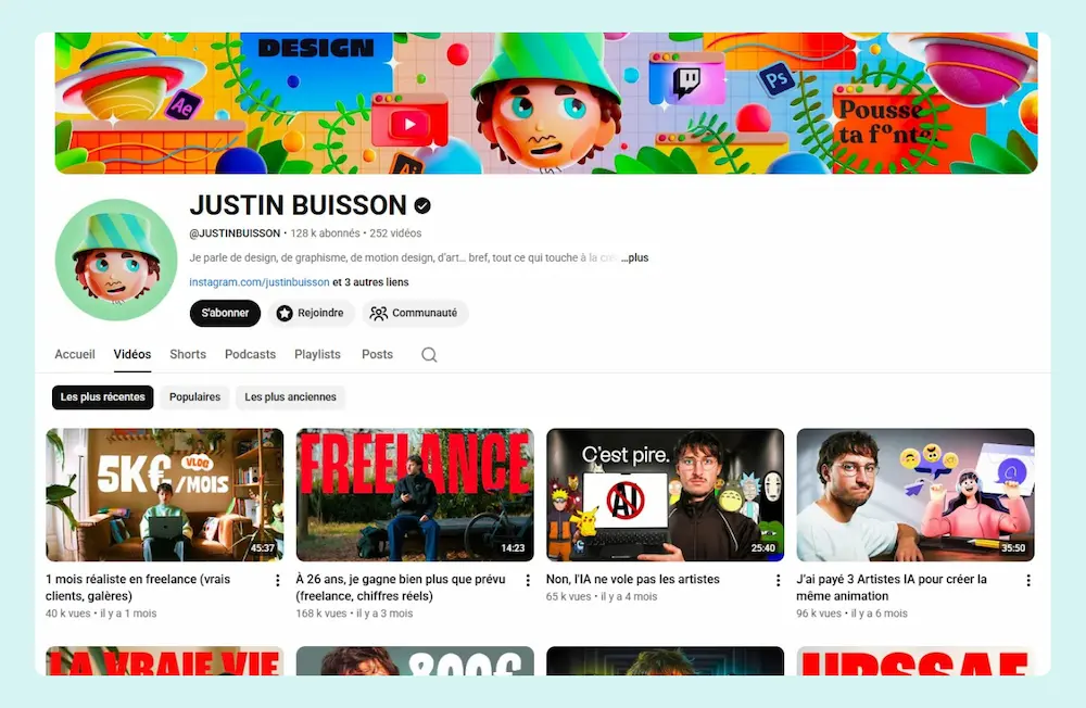 Capture de la chaine YouTube de Justin Buisson