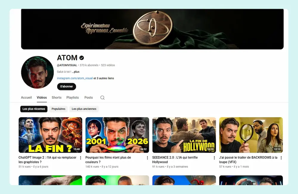Capture de la chaine YouTube ATOM