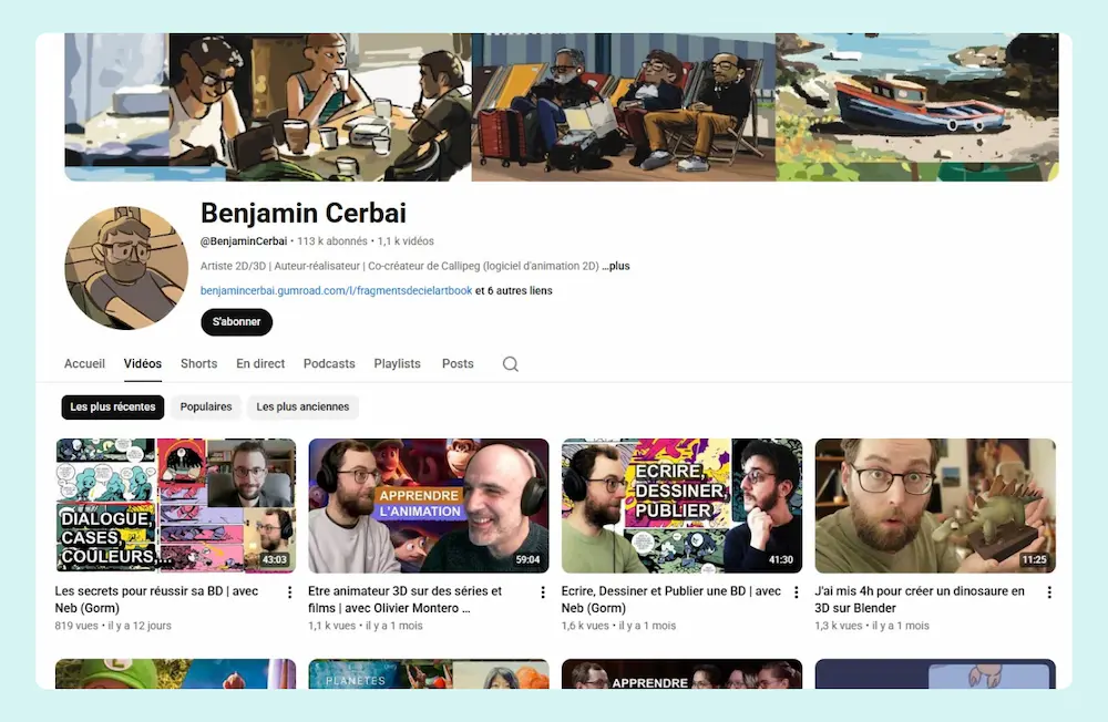 Capture de la chaine YouTube de Benjamin Cerbai